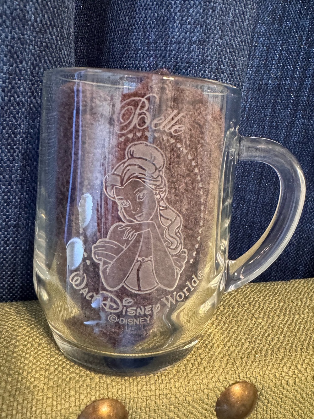 Disney Clear Glass Belle Mug with Etched Princess Design Beauty and The Beast